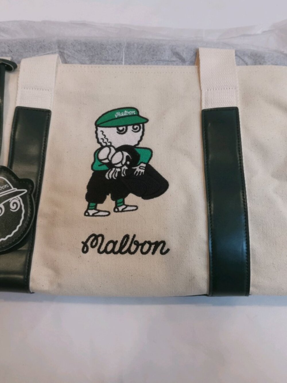 Malbon Golf Boston Bag White Green Large Capacity